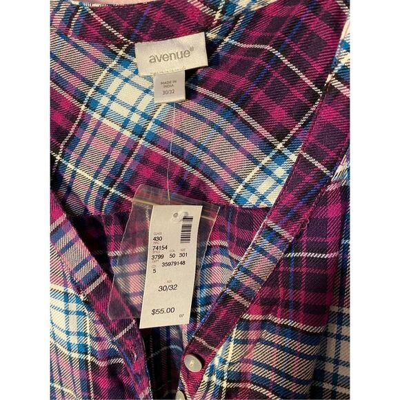 NWT avenue women’s plus size plaid roll tab sleeve blouse size 5X - Picture 4 of 4